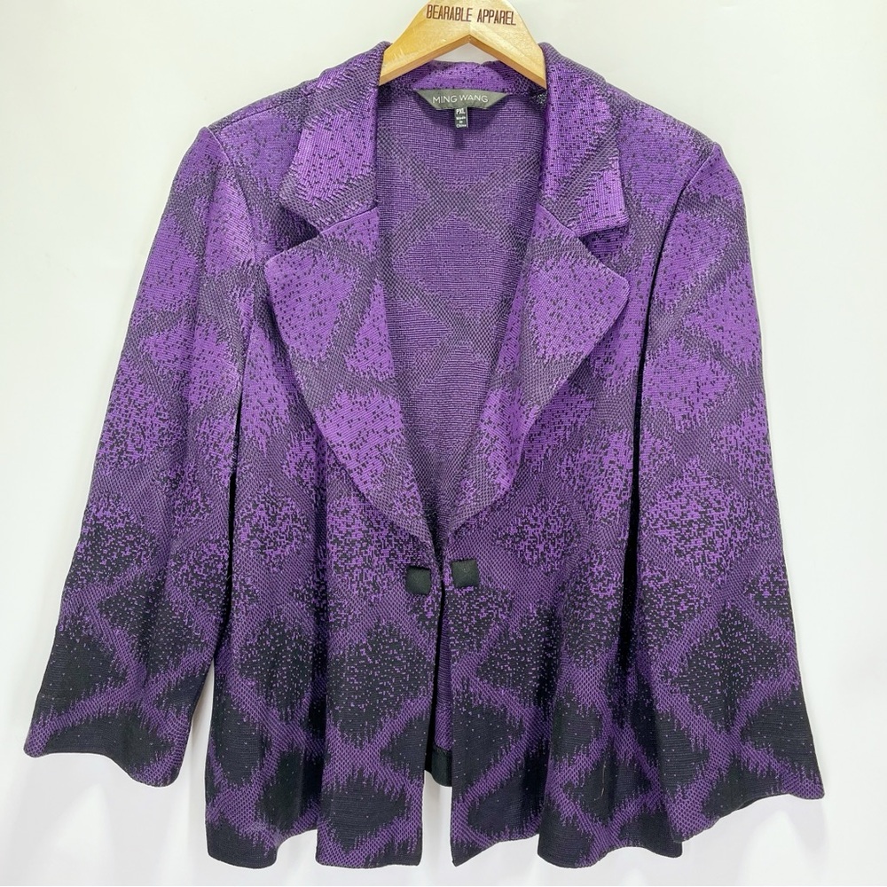 🛍️Ming Wang Diamond Print Knit Cardigan Jacket Washable Workwear Wrinkle Free